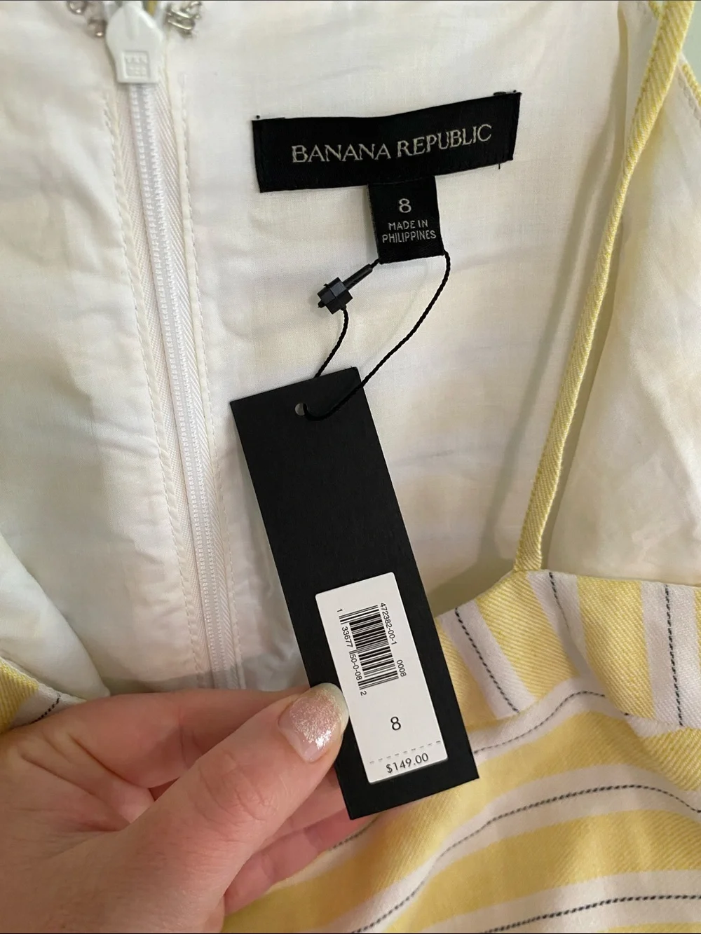 Banana Republic Women’s Yellow & White Striped Jumpsuit Size 8 NWT Linen Blend